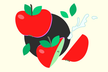 Fresh apples, cuted and splashes, vector image. Great for cooking, gardening, farming or agricultural design.