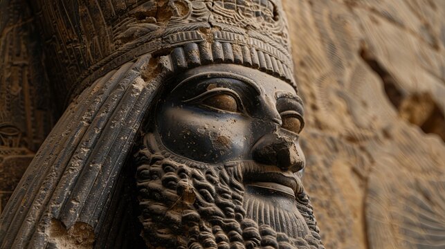 Ancient Stone Relief Depicting a Bearded Figure in Persepolis