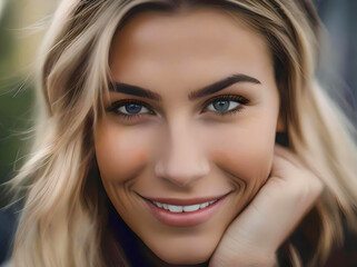 Fototapeta premium AI smiling portrait: A Norwegian woman in her mid-twenties