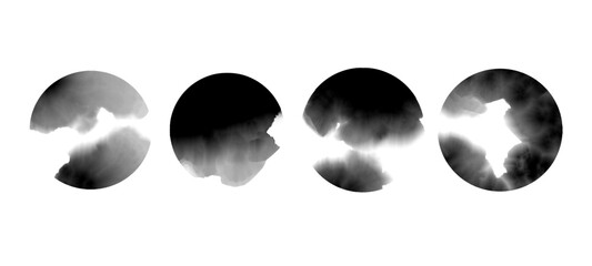墨のにじみ、黒い円、黒の水彩グラデーション、手書き風、和風の背景、バナー、コピースペース、テンプレート。