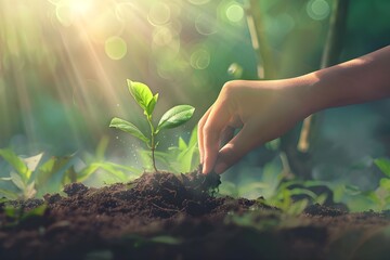 Fototapeta premium A Hand Planting a Sapling in the Earth