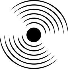Concentric circles with broken lines isolated on white background. Vortex, sonar wave, soundwave, sunburst, signal signs.