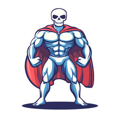 Fototapeta premium Cartoon illustration of a muscular skeleton superhero.