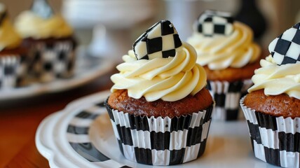 Cupcakes with checkered flag patterns, Checkered Flag Cupcakes, racingthemed treats