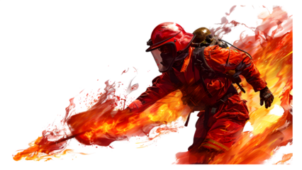 Firefighter isolated on a transparent background, PNG