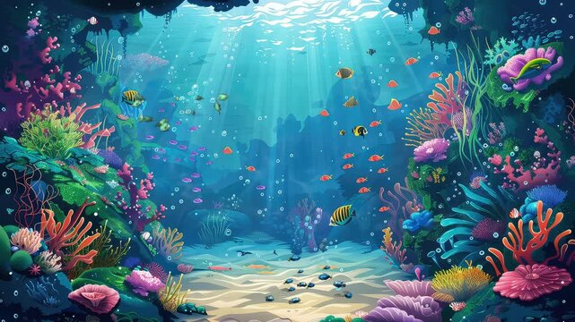 Animation Colorful Underwater Coral Reef with Fish and Plants generated with ai