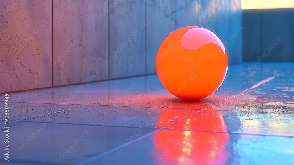 Sticker A red ball is sitting on a wet floor