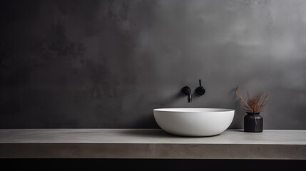 Beautiful, minimalistic, modern bathroom sink on a concrete wall