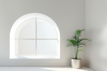 Minimalist Interior with Arched Window and Plant