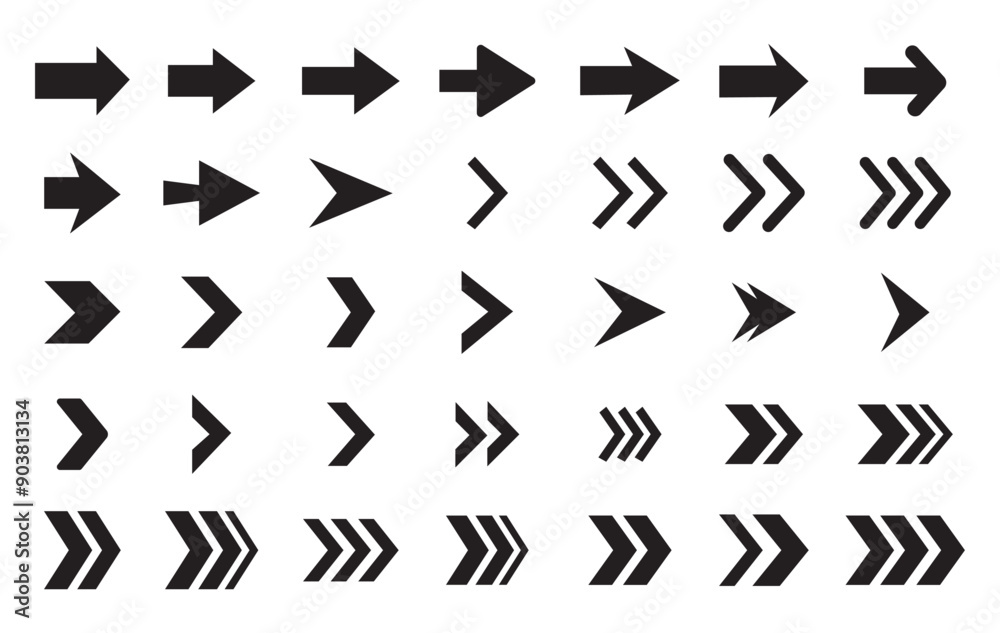 Poster arrow icon set. black arrows icons. different cursor arrow direction symbols in flat style. simple a