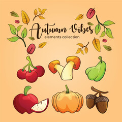 collection of clipart bundle of autumn elements for thanksgiving day festival and autumn festival with warm colors in the form of vector cartoon illustrations