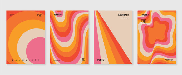 Collection of 70s poster background vector. Set of retro wall decoration, groovy, trippy, colorful line. Vintage hippie wall art for interior, decorative, banner, cover, card. © TWINS DESIGN STUDIO