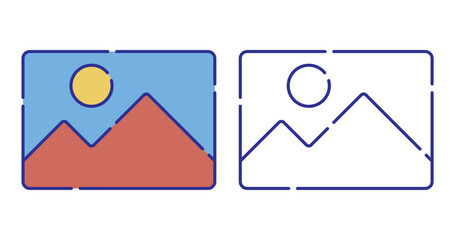 Thin line stroked color icon. Image of snapshot. Photos for memory from travel. World Photography Day. Simple vector isolated on white background