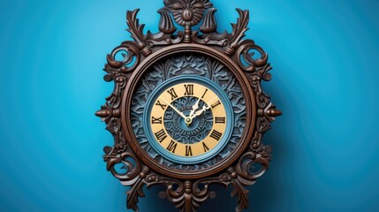 wooden clock on blue