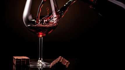 glass red wine and chocolate