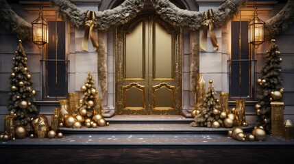 Fototapeta premium bows christmas border gold