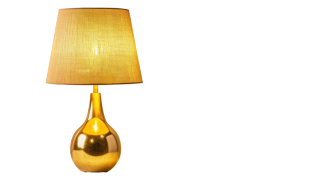 Table gold lamp on transparent background