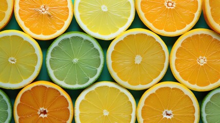 Obraz premium Artistic arrangement of sliced citrus fruits creating a radial pattern