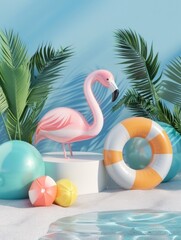 Obraz premium Pink flamingo standing on top of a white pedestal, ideal for use in decorative settings or as a unique gift item