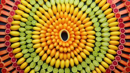 Artistic arrangement of sliced citrus fruits creating a radial pattern