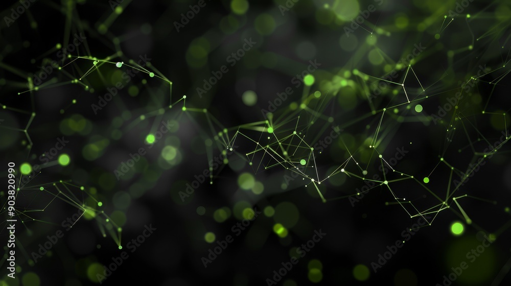Poster abstract green network background featuring interconnected glowing nodes and lines in a dark setting