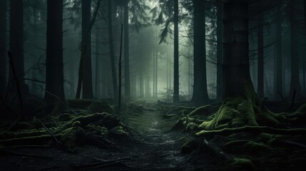 Fototapeta premium isolation dark foggy forest
