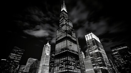 Obraz premium tower chicago skyline black and white