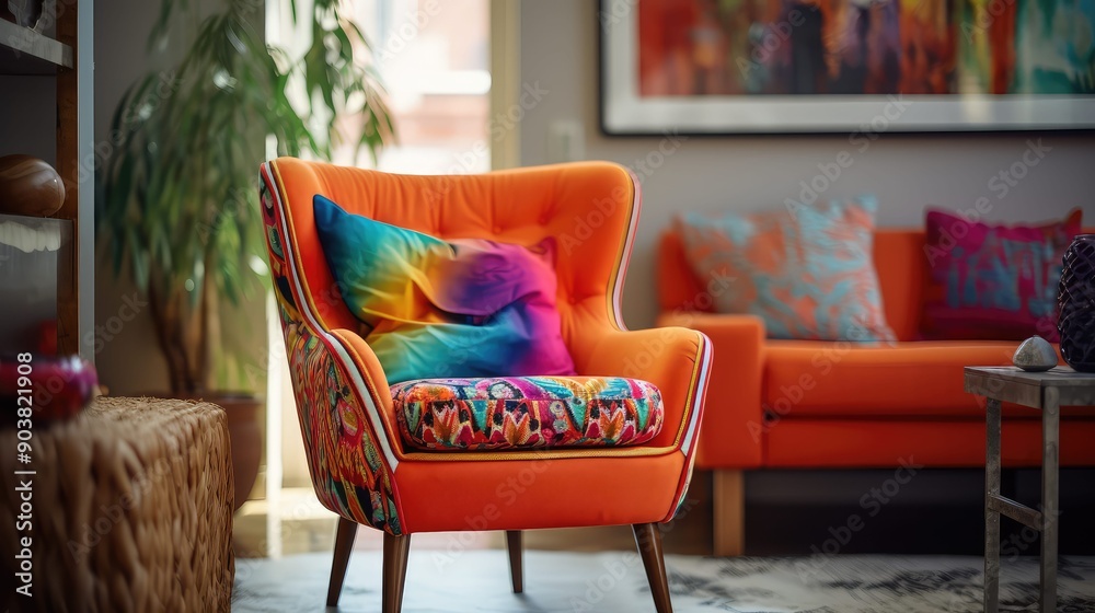 Wall mural patterned blurred chair interior design