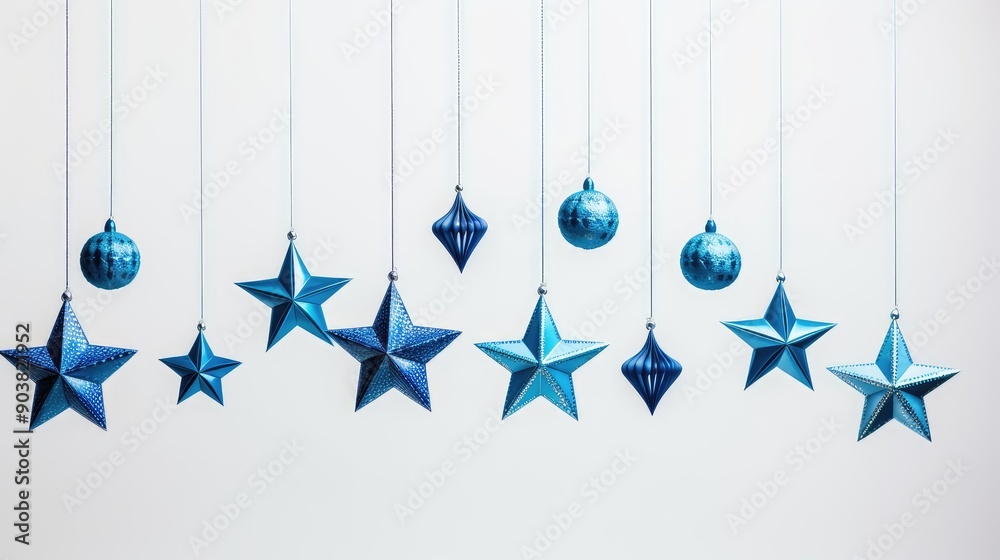 Poster festive blue hanging ornaments