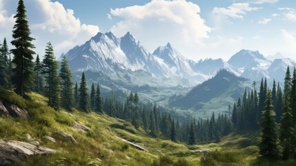 Fototapeta premium evergreen mountains with trees