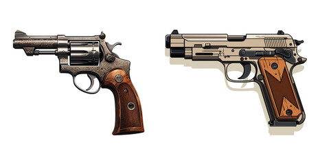 Set of handguns. Isolated on a transparent background.