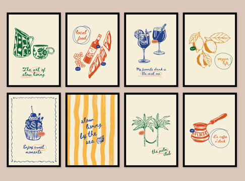 Minimalist hand drawn travel vector illustration collection. Art for postcards, branding, logo design, background.	
