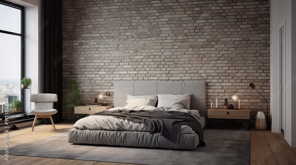 Wall mural minimalist brick wall gray