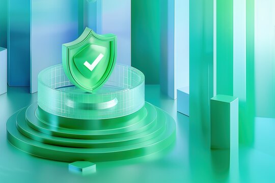 Secure Digital Shield for Data Protection and Cybersecurity Solutions - Shielded Technology Emblem for Information Security and IT Infrastructure UI Design on Free Space Background