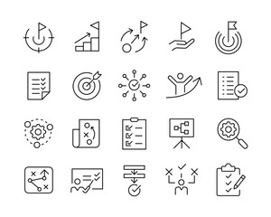 Fototapeta premium Action Plan Icons - Vector Line. Editable Stroke.