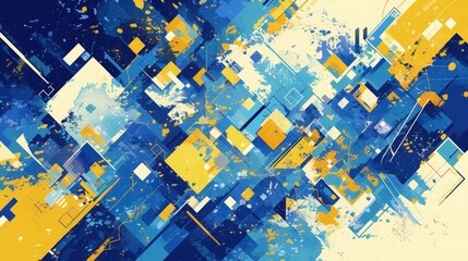 Fototapeta premium Abstract Geometric Design in Blue, Yellow, and White