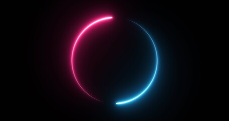 Red and blue glowing neon lights in the shape of a circle.