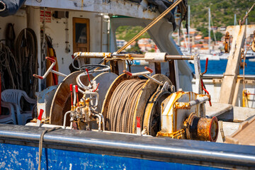 Fishing boat parking on Vela Luka town in Korcula island, Croatia