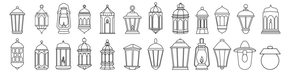 Lantern icon vector set. Lamp illustration sign collection. Flashlight symbol. Arabian lamp logo.