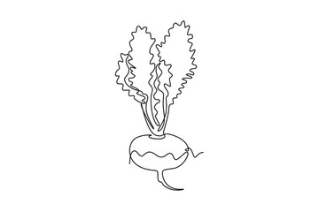 Single one line drawing whole healthy freshness organic white turnip for farm logo identity. Fresh plant concept for root vegetable icon. Modern continuous line draw design graphic vector illustration
