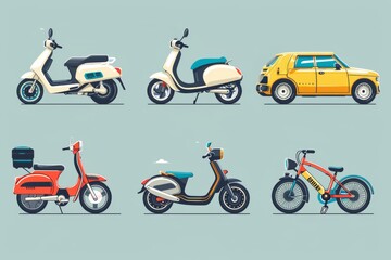 Minimalistic Electric Vehicles and Scooters: Modern Urban Transportation Illustration