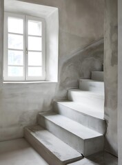 Fototapeta premium Concrete Staircase with Window in a Minimalist Interior
