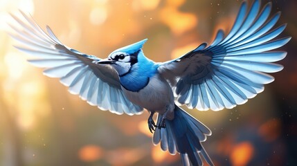 wings blue jay flying