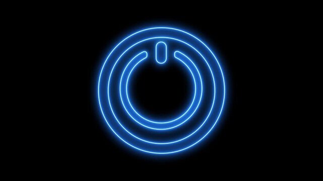 A glowing power button icon highlighted on a black background. 4K Video