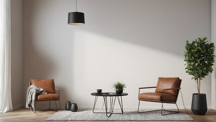 Modern living room interior design concept mock-up image, AI generated interior design template content image.