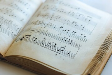 Fototapeta premium Close-up view of vintage sheet music on aged paper