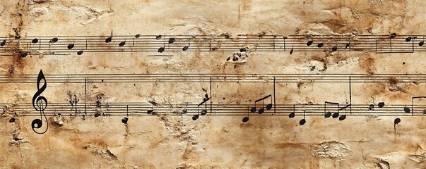 Vintage music sheet texture background with musical notes
