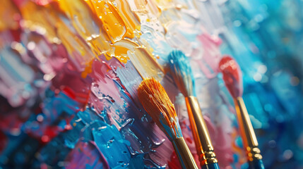 Fototapeta premium Colorful Abstract Painting with Brushes