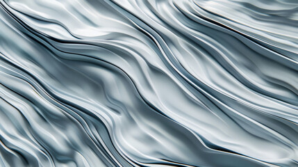 An abstract depiction of smooth, silver waves creates a mesmerising visual of fluid motion, reminiscent of liquid metal in constant, graceful flow.