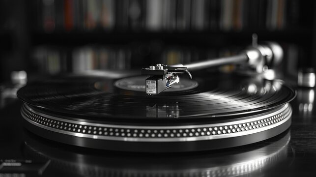 vintage vinyl player, An old turntable on which an old vinyl is spinning